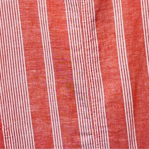 EDDIE BAUER Striped Sleeveless LINEN Blend Dress Tie Waist Orange White Womens L - Picture 14 of 16